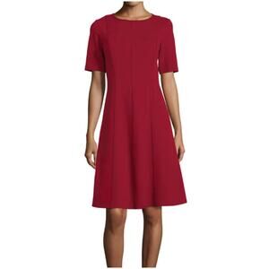LAFAYETTE 148 New York Seamed Fit & Flare Dress Short Sleeve Knee Length Red